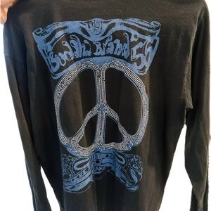 True Religion Black Long Sleeve Tee with Sky Blue Design